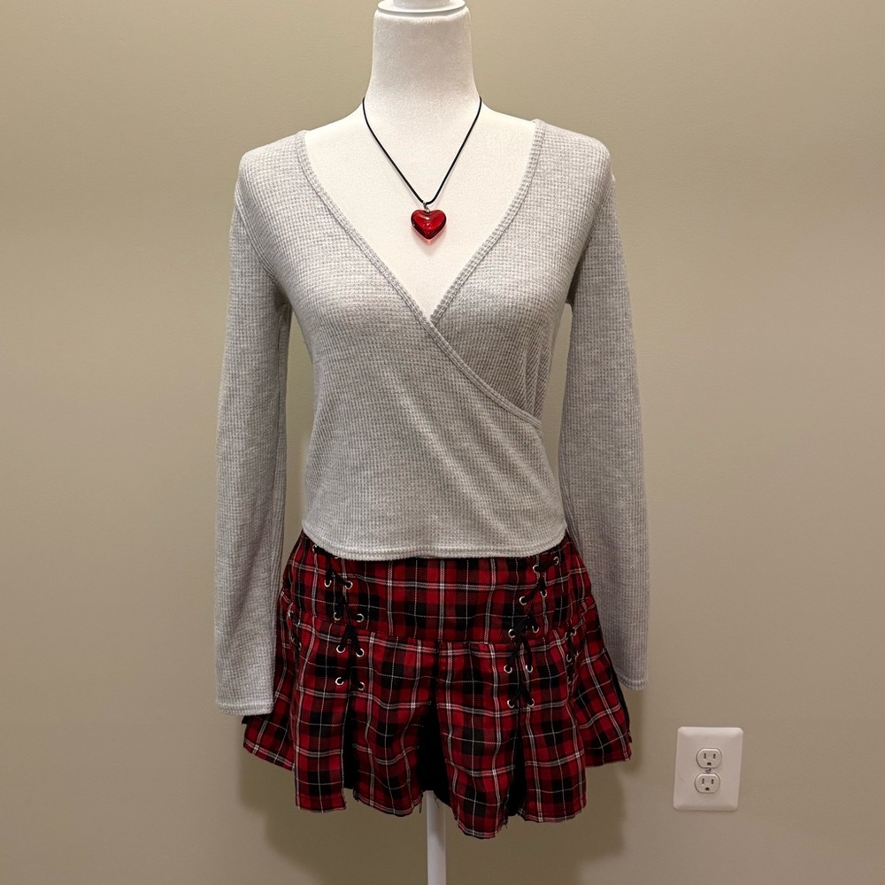 aerie wrap front grey sweater. size S